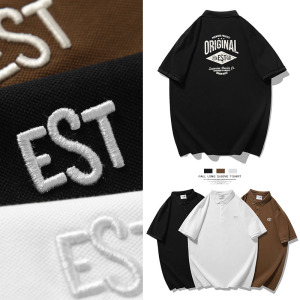 mane潮牌余文乐polo衫男 美式印花翻领t恤宽松刺绣短袖夏季休闲薄