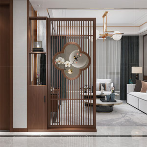 新中式实木屏风格栅入户玄关鞋柜一体挡煞隔断客厅中式餐厅屏风