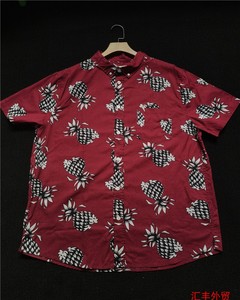 美式休闲男夏季宽松大码街头嘻哈街舞时尚印花夏威夷风短袖衬衫