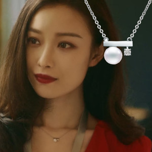 流金岁月倪妮同款项链女纯银朱锁锁单颗平衡木吊坠贝壳珍珠锁骨链