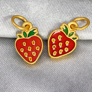 彩格黄金 3d硬金999足金纯金珐琅烧蓝草莓吊坠项链坠挂坠女款首饰