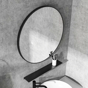 浴室镜挂墙式镜子卫生间壁挂化妆镜洗手台圆形镜子小户型带置物架