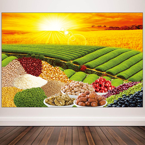 丰收图五谷丰登麦田秋收图餐厅壁画墙纸硕果累累装饰画挂画自粘画