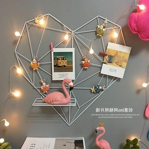 ins北欧心形少女相片墙铁网格置物架房卧室墙饰网红卧室布置拍照