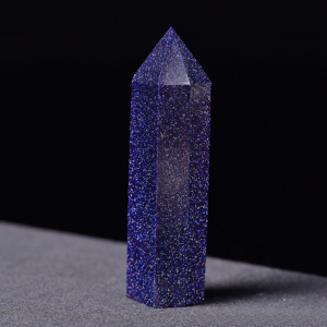 天然蓝砂石六棱柱摆件 蓝色水晶柱摆件 蓝沙石原石柱家居装饰摆饰