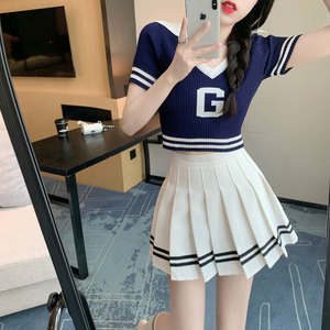 学院风jk制服套装女夏款小个子显高辣妹纯欲风百褶裙超短裙两件套