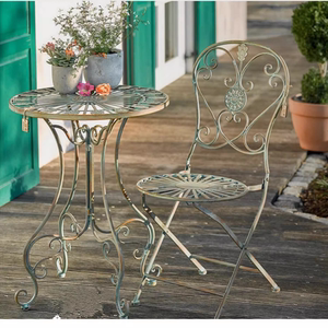 欧式法式乡村铁艺圆桌椅墨绿色复古做旧阳台户外花园桌椅外贸出口