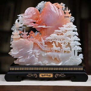天然玉石山水摆件古青玉手工雕刻意境山石工艺品家居客厅装饰摆设