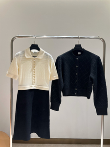 23年早秋两个新款小香风珍珠镂空连衣裙+黑色棒球外套夹克