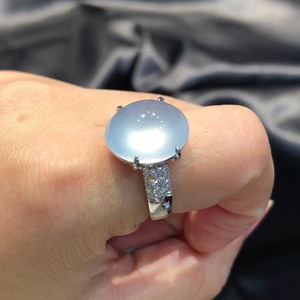 天然缅甸a货翡翠超大鸽子蛋戒指18k金镶嵌老坑种蛋面翡翠女戒带证