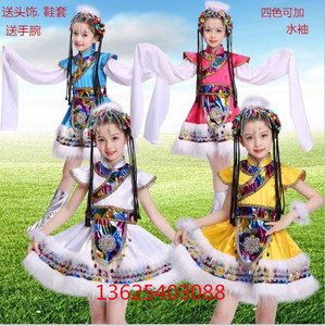 新款六一民族幼儿童舞蹈衣服表演出服装藏族头饰藏服女童套裙