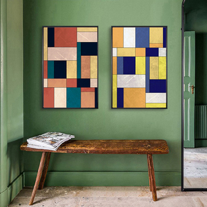 抽象几何装饰画蒙德里安挂画红黄蓝色块客厅墙面壁画儿童房挂画