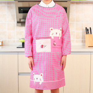 韩国时尚带长袖套褂烧饭围裙成人女防水厨房衣服防油倒穿罩衣护衣