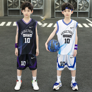 耐克顿男童篮球服套装2024夏季儿童训练10号球衣速干无袖两件套潮