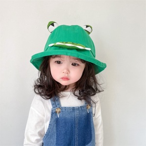 儿童渔夫帽子大檐遮阳帽薄款春夏季可爱青蛙绿色男女宝宝盆帽卡通