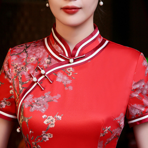 红色旗袍夏装2020年新款妈妈装女复古改良气质微胖中国风婚礼礼服