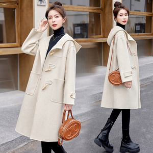 小个子带帽双面羊绒大衣女2023年秋冬新款休闲气质中长款毛呢外套