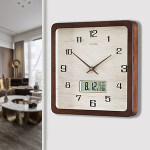 TIMESS钟表挂钟方形木质免打孔挂墙静音简约个性客厅家用时尚挂表