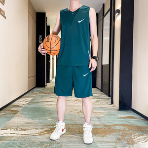 耐克篮球服套装男士纯色速干透气冰丝宽松大码定制飞织跑步运动套