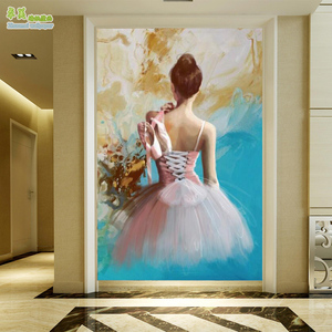 芭蕾舞女孩玄关壁画舞者油画壁纸舞蹈培训室走廊过道背景墙纸墙布