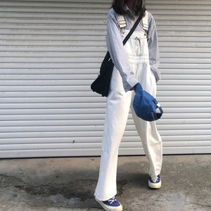 高腰背带裤白色150