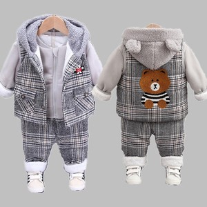 男宝宝0女童大卫衣1一2周岁冬季3三件套装9个月婴儿加绒加厚棉衣
