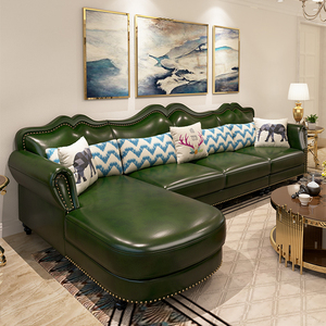 美式真皮沙发客厅现代轻奢大小户型转角组合简欧头层牛皮复古沙发