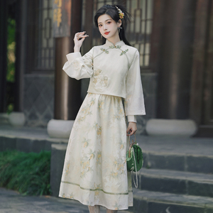 新中式民国风清冷感禅意大小姐古法改良旗袍日常可穿穿搭两件套装