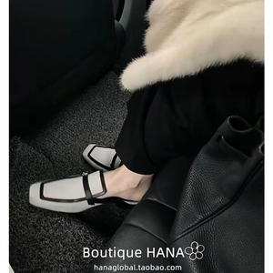 【现货】Hermes/爱马仕 Groupie 穆勒鞋 H扣帆布拼牛皮单鞋平底鞋