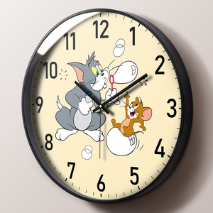 卡通动漫猫和老鼠创意挂钟男孩房女孩卧室静音儿童墙钟早教时钟表