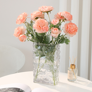 精致冰川花瓶北欧简约透明玻璃鲜花水养装饰花器轻奢桌面插花摆件