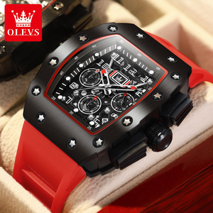 欧力士表男士石英表大表盘红色米勒胶带理查德 欧利时 3608 olevs