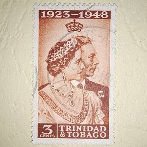 英属特立尼达土巴哥1948年乔治六世银婚低值影写版信销票22518d