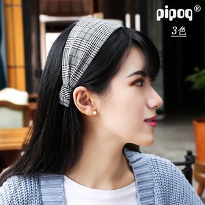 棉麻布格子发箍女日韩宽发箍素色小清新宽边头箍发卡压发刘海