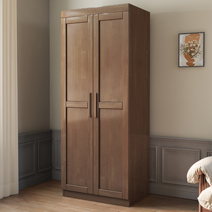 现代简约实木对开门衣柜家用卧室小户型衣橱储物柜挂衣柜收纳柜