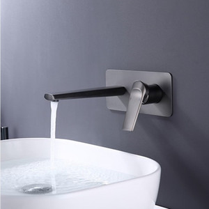 暗装入墙式面盆龙头嵌入式墙排出水台上盆洗手脸盆黑色水龙头双孔