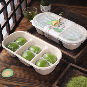 6粒日式青团包装盒分三格一次性方形打包便当盒带盖可微波炉加热