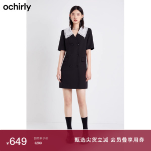 ochirly欧时力短袖连衣裙女新款夏装绣花边娃娃领气质小个子