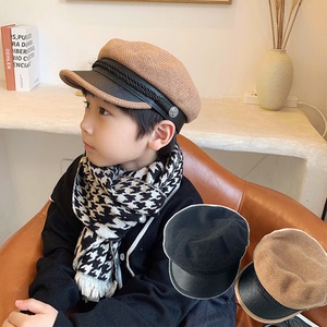 儿童帽子潮秋冬新款男童女童日系八角帽毛呢针织贝雷帽韩版画家帽