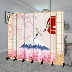 和风日式仿木纹格子樱花屏风隔断折叠移动简约客厅卧室餐厅直播墙