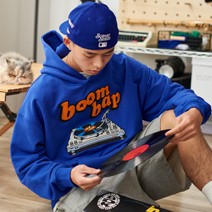 battles 国潮秋冬新品dj毛巾绣重磅纯棉毛圈连帽卫衣帽衫男女外套