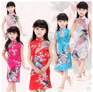 经典款夏季女童旗袍儿童孔雀唐装六一演出服中国风中式服装