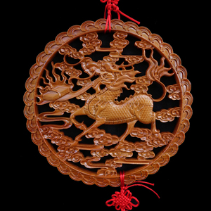 桃木麒麟送子求子木雕挂件客厅壁挂玄关招财富风水鎮宅家居装饰品