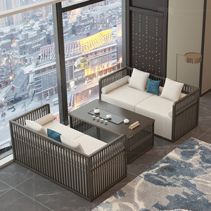 新中式全实木茶馆卡座酒店会所包厢茶馆轻奢禅意接待洽谈简约沙发