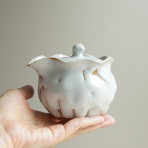 日式志野烧 雪花釉 白釉厚釉罕见 手拿壶无把壶 茶壶 复古禅意