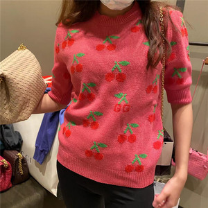 gucci女款 樱桃logo 中袖 毛衣 583466 美国代购 11.5 la