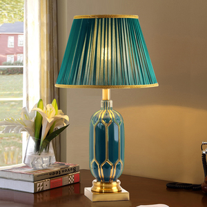 美式客厅家用陶瓷台灯欧式现代简约轻奢温馨创意卧室床头灯暖光