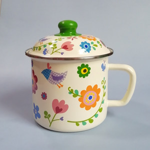 加厚搪瓷杯带盖大容量马克杯可加热奶杯茶杯口杯大号水杯搪瓷茶缸