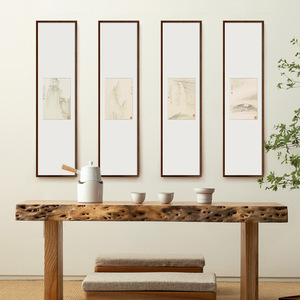 梅清黄山十九景山水画新中式竖版长条玄关装饰画禅意茶室水墨挂画