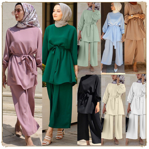 2020年夏季女款时尚巴服套装马来西亚长袍裤子 abaya dubai suits